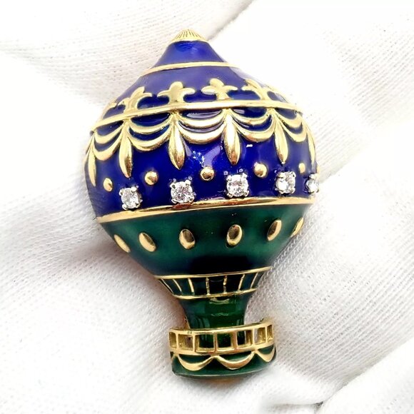 Authentic! Christian Dior 18k Yellow Gold Diamond Enamel Jules Verne Pin Brooch - Picture 7 of 16